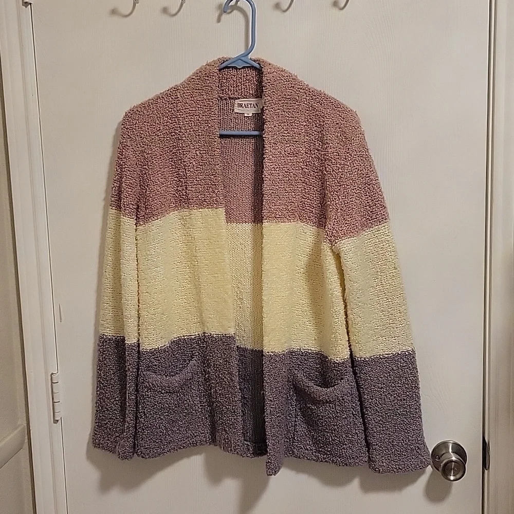 Braetan Open Front Cardigan Multicolor Stripes Cozy‎ Women’s Medium Colorblock